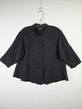 URU 100% Silk Textured Floral Top Shirt Lagenlook Mulberry size M Made in USA